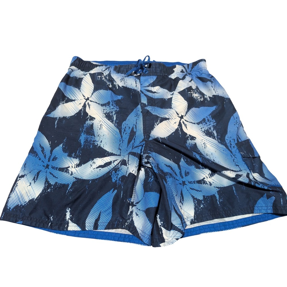 Nike Swim Trunks Mens XL Blue Floral Hibiscus Board Shorts Cargo Pocket Summer